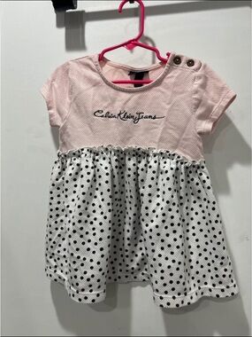 Calvin Klein Jeans Pink Top with White Polka Dot Skirt
